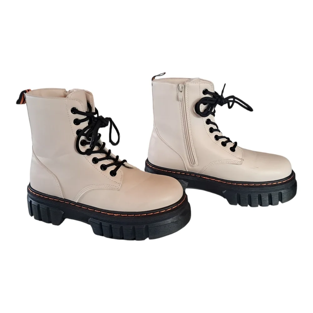 Liliana Cream and Black Lace-Up Boots - Picture 2 of 7